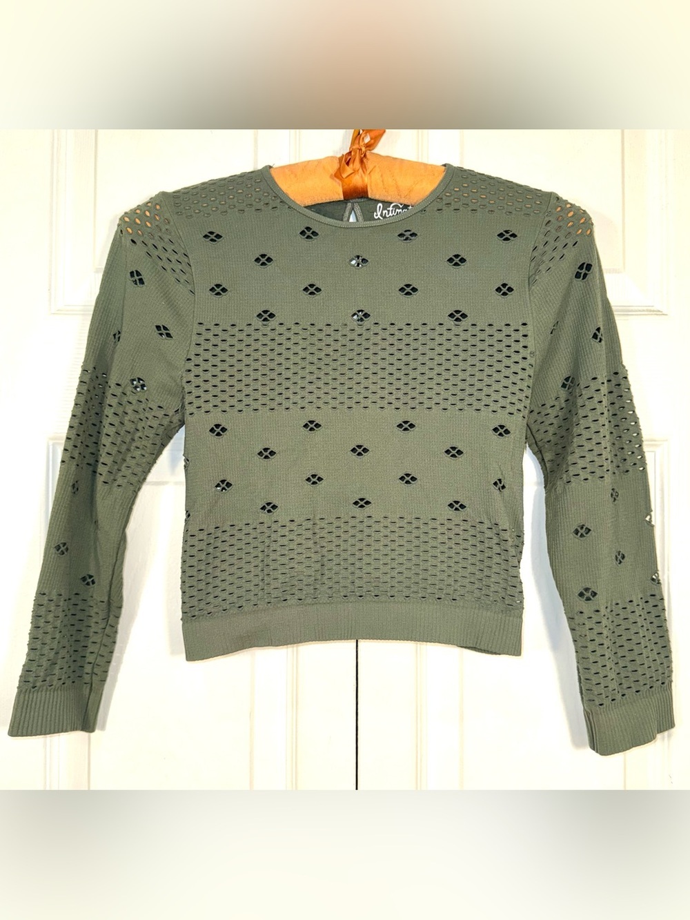 Free People Intimately Seamless Laser Cut Crop Top Olive Green XS/S EUC